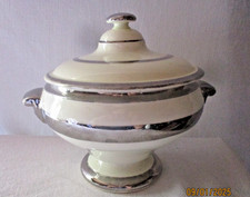 Ancien bol couvert- bouillon XIXè filets platine Creil Montereau Langeais TBE