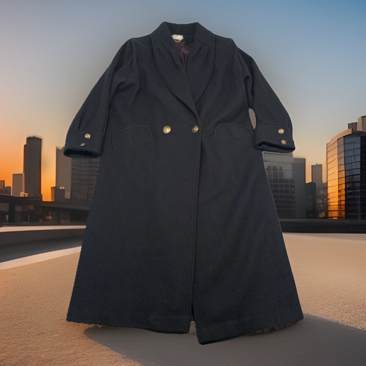 VTG Navy Blue double breasted Worthington Wool blend Coat sz 14 Union Made USA