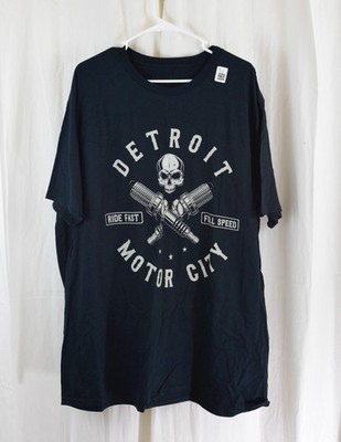 Detroit Mens Motor City Spark Plug Wings Ride Fast Speed T-Shirt Black Size 2XLT