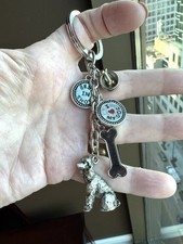 Poodle Silver Metal Keychain Dog Bowl, Bone Handbag Decoration Backpack Charm CN