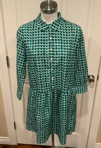 Tuckernuck Green White Wavy Striped Geometric Hayes Dress, Size Small