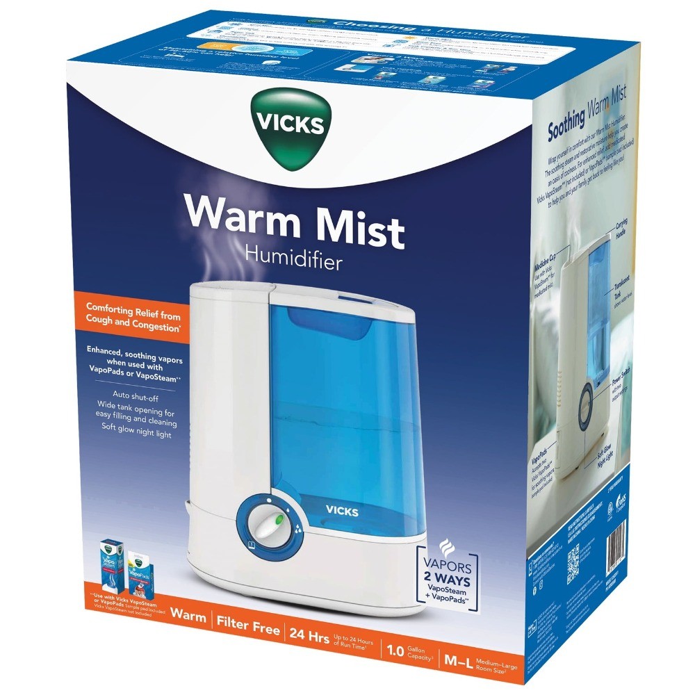 Vicks Warm Moisture Humidifier, 400 sq ft, Blue, V750