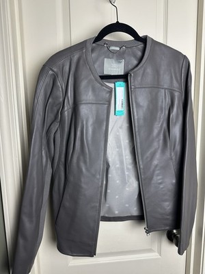 SOIA & KYO 100% Genuine Lamb Leather Sianne Jacket Zip Up in Gray Women's L