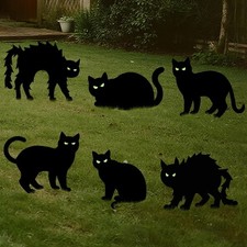 6 Pack Black Cat Halloween Decoration Yard Signs for Outdoor Lawn Garden Patio