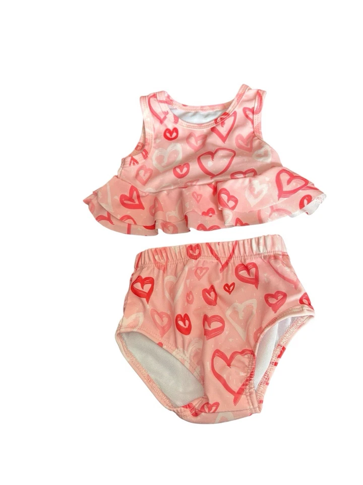 Baby Mädchen Boutique Badeanzug Größe 9-12 Monate Herzmuster 2-teilig Rüschen Oberteil