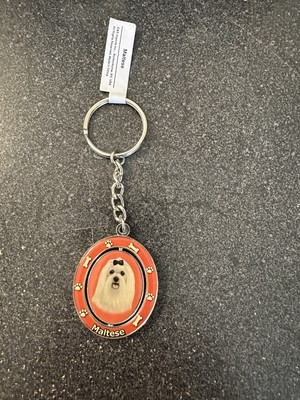 E&S New With Tags Keychain MALTESE center spins heavy - DOG KEYCHAIN 