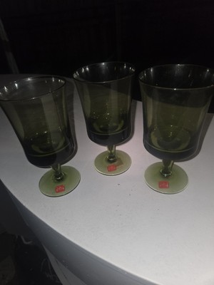 Denby Arabesque Moss Green Water Goblets Wine Glass 6 1/2'' Hand Blown Vintage