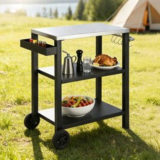 Grillwagen Serviertisch BBQ Küchenwagen Speisewagen Regalen Grilltisch Tragbarer