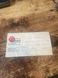 1976/77 MANCHESTER UNITED TICKET STUB V BRISTOL CITY POSTPONED GAME