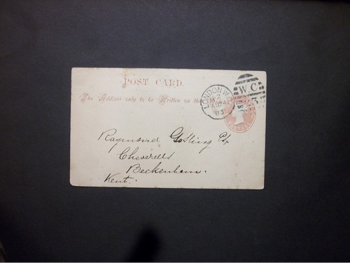 GB Briefmarkenhändler Schreibwaren STO QV 1/2d rosa WILLIAM LINCOLN Postkarte gebraucht CS1c