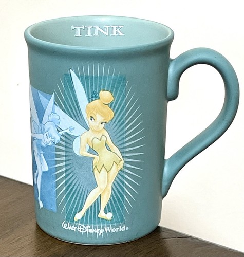 Tink Mug Disney Parks Tinkerbell Coffee Cup Green Teal Stoneware 5 Poses 12oz - Picture 1 of 19