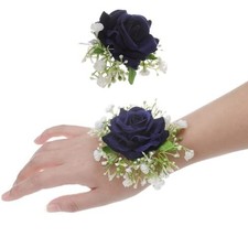 Corsage and Boutonniere Set,2PCS Artificial Rose Wrist Corsage Wristlet