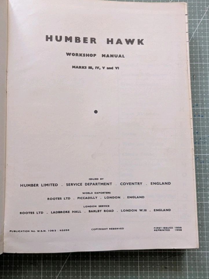 Humber Hawk Marks III, IV, V, & VI (1948-1957) Genuine Humber Workshop Manual - Image 2 of 4