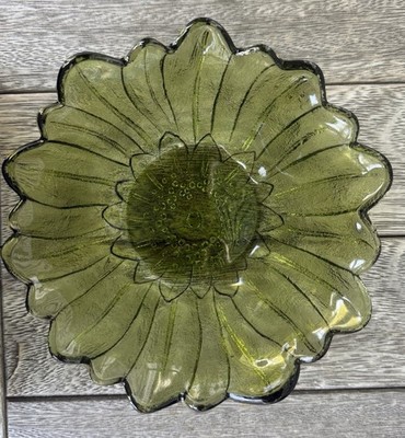Vintage, Indiana Glass, Lily Pons, Avocado Green, Sunflower, Bowl
