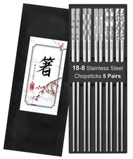 5 Pairs Metal Chopsticks Reusable 18/8 Stainless Steel Chopsticks Cute Laser ...