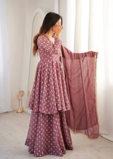 Latest Heavy Crunchy Silk Pink Top Palazzo With Dupatta For Traditional Wear