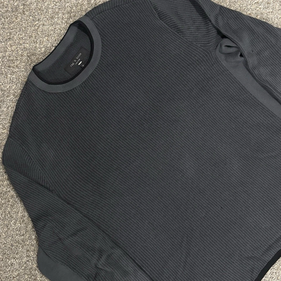 Rag & Bone Men’s Harvey Crew Neck Sweater Size L Black Ribbed Contrast - Image 2 of 4