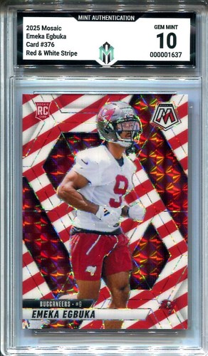 2025 Panini Mosaic Red & White Stripe Emeka Egbuka Mint Authentication MA 10