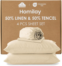 Queen Size French Linen Blend with Austria Tencel Sheet Set, Ultra Skin-Friendly