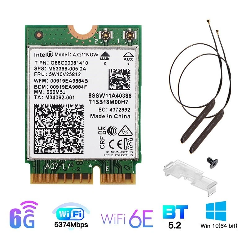 Intel Wi-Fi 6E AX211NGW M.2 2230 CNVio2 Key E 802.11ax WiFi Card WiFi Antenna PC - Image 2 of 4