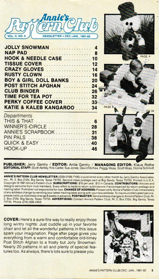 Annie's Pattern Club, Dec-Jan 1981-1982, Warm Winter Projects - Image 2 of 2