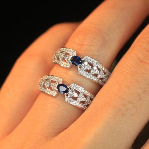 925 Silver Filled Ring Gorgeous Women Blue Cubic Zirconia Wedding Jewelry UK - Picture 52 of 53