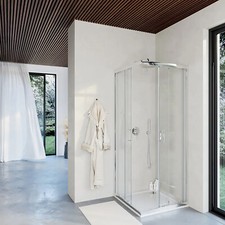 BOX DOCCIA ANGOLARE APERTURA SCORREVOLE VETRO TEMPERATO 6MM PROFILI CROMATI H190