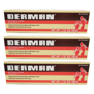 Derman Antifungal Cream. For the Treatment of Athlete's Foot. 1.76 oz. Pack of 3