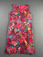 TALBOTS Sz 8 Pink w/ Multi-Color Mod Floral Pattern Sleeveless Shift Dress