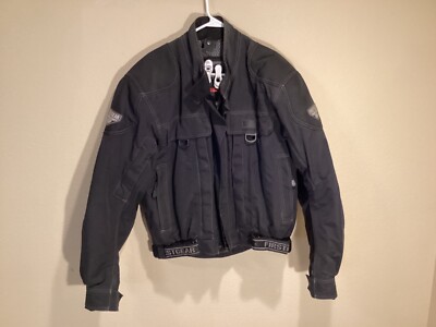 First Gear Kenya Black Motorcycle Jacket in Large Airflow Design Padded  L 