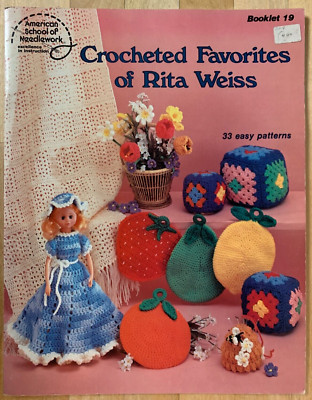 CROCHETED FAVORITES OF RITA WEISS Dishclothes Doll Dress Potholders Clown Flower