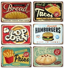 6x Tin Sign Bread Taco PopCorn FRIES COOKIES FOOD Garage Home Decor Bar Man Cave