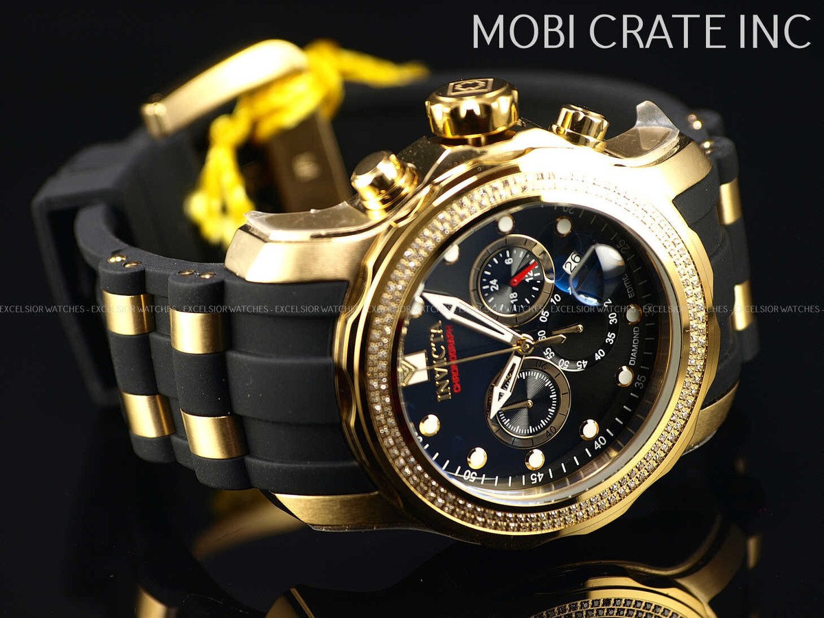 INVICTA クロノグラフ ゴールド ブラック Invicta Pro Diver .66 CTW Diamonds Men's 48mm Gold Black
