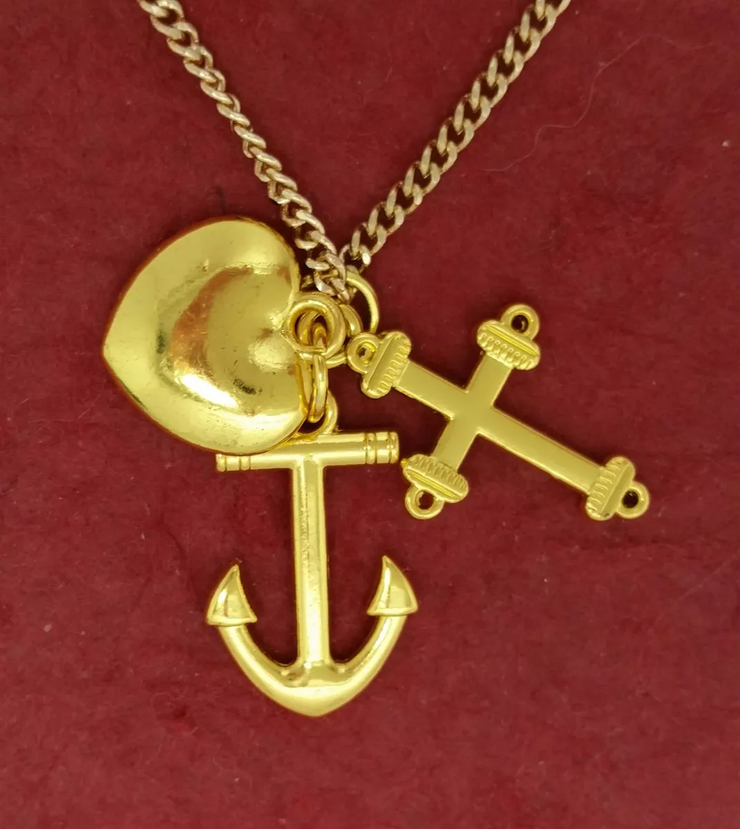 Cross Anchor Heart Necklace gold plated charm pendant Faith Hope Charity Love