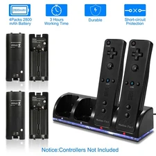 Rechargeable Batteries Pack + Charger Dock For Nintendo Wii Remote Controller