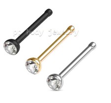 2pcs. 2mm Press Fit CZ Surgical Steel Nose Bone Nose Ring Stud 20G 18G