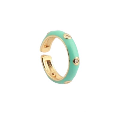 ZARD Teal Green Enamel Ring with Cubic Zirconia Accent and 14K Gold Plating