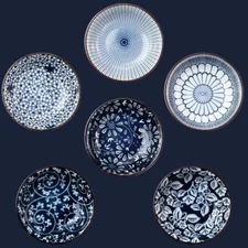 Dipping Bowls Set of 6 3oz Ceramic Soy Sauce Plates Vintage Blue