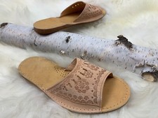 Women's Slippers Leather Flat Open Toe Slides