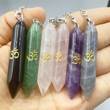 Natural Gemstone Crystal Pendulum Pendant for Divination, Reiki, OM Charms
