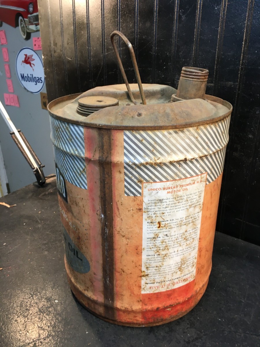 Vintage Unico 5 Gallon Oil Can Sign Garage Art 1960s Gas and Oil