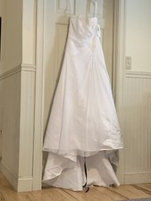 Davids Bridal White Strapless A- Line Wedding Dress V9409 Lace Back  Sz 12 NWT