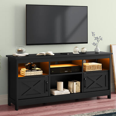 59-Inch Farmhouse TV Stand with Power Outlet and LED Lighting