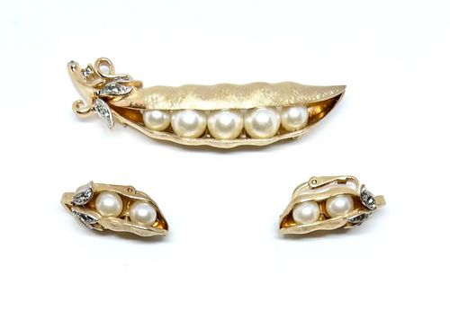 Rare Ensemble Broche Et Boucles D’oreilles Trifari – émail Bleu Et Strass – Vintage 1935-50