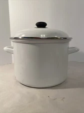 WHITE ENAMEL STOCK POT, 7” Tall X 10.5”