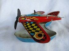 Vntg Ohio Art Hot Job Tin Toy Wind-Up Mechanical Sea Plane Seaplane Litho WORKS 