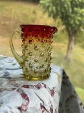Kanawha Amberina Hobnail 3.3/4" Pitcher Glass Creamer Syrup GLOWS