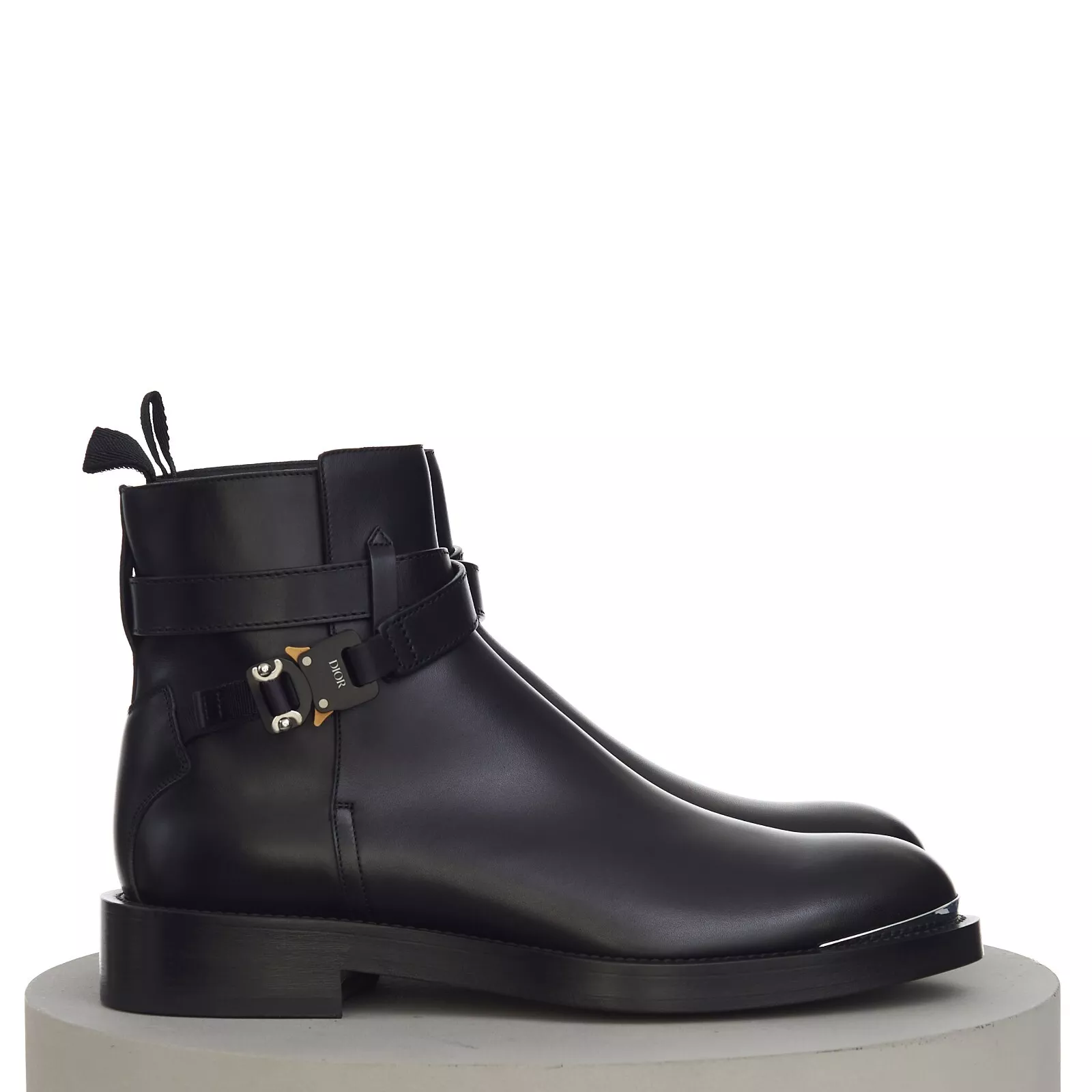 Bottines DIOR cuir noir Evidence boucle aluminium noir, sangle
