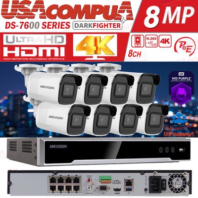 Hikvision 8CH IP Camera System 8POE ColorVu 8MP CCTV DS-2CD2085G2-I 2.8mm Lot