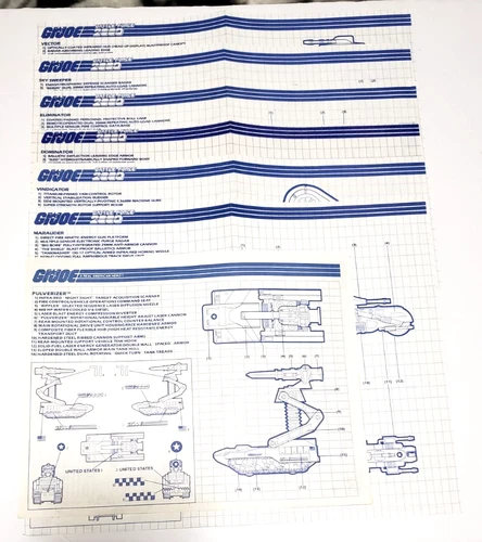 GI JOE COBRA VINTAGE BLUEPRINTS LOT #8 BATTLEFORCE 2000 1987-89 SET 7 SHEETS